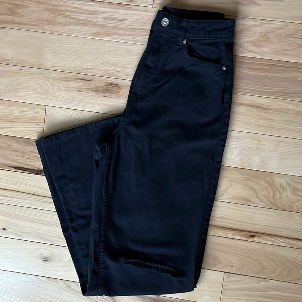 H&M Black Jeans Womens size 2 Wide Leg with holes in knees